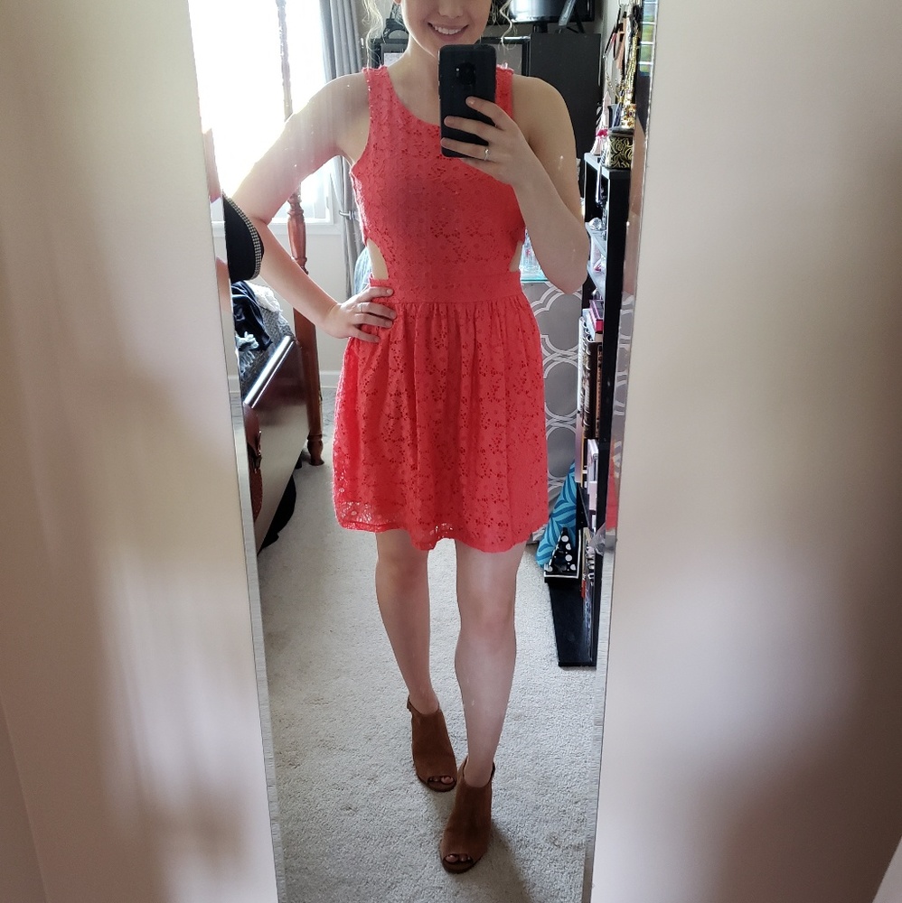 Coral Lace Cutout Dress